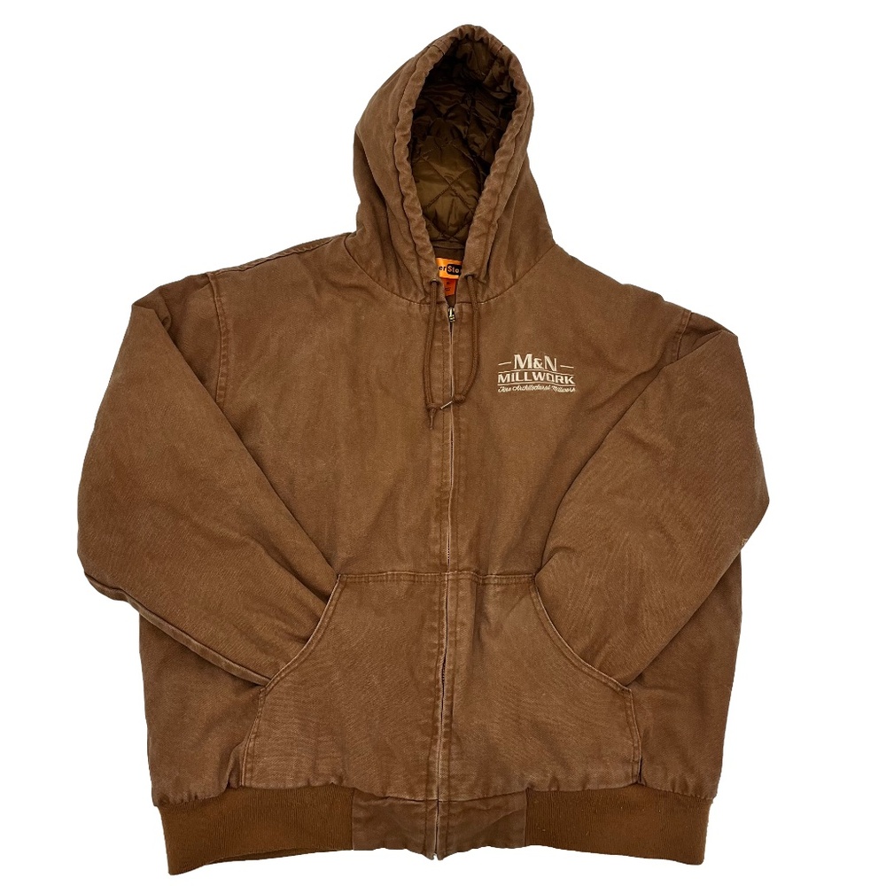 Cornerstone Mens XL Bomber‎ Jacket Brown Full Zip Hooded Insulated Workwear